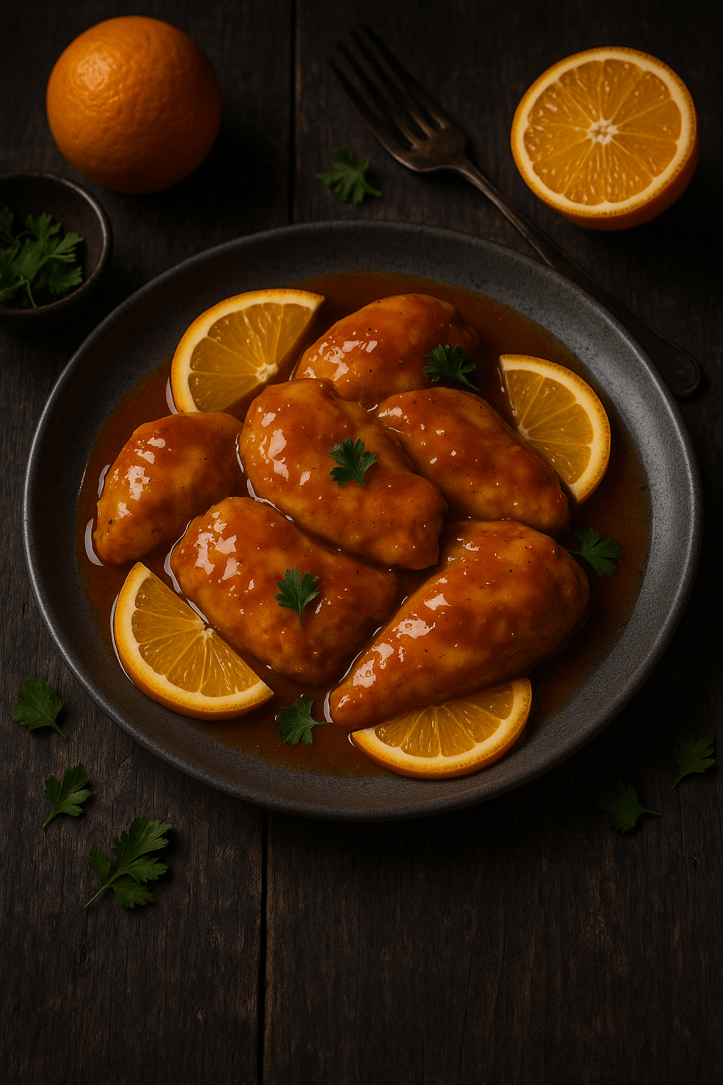 Pollo con salsa de&nbsp;naranja