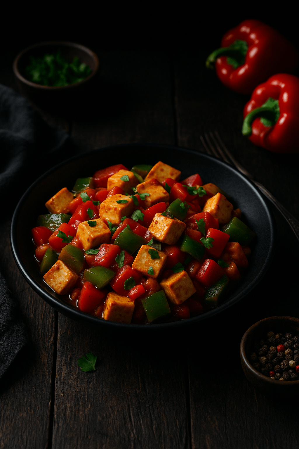 Tofu con pimientos y&nbsp;tomate