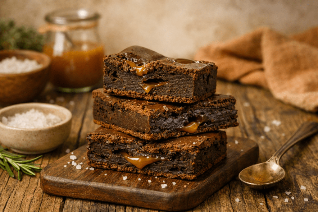 Brownie esponjoso con caramelo salado sin&nbsp;gluten